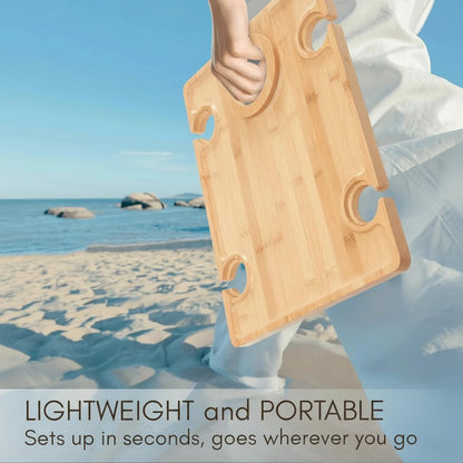 TABLECHARM – Eleganter, klappbarer Weinpicknicktisch mit Gläserhaltern und Speisebrett 5