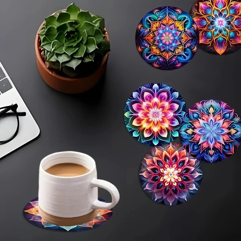 TABLEVA – Eleganter runder Holzuntersetzer mit Mandala-Design 5