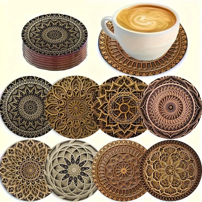 TABLEVA – Eleganter runder Holzuntersetzer mit Mandala-Design 9