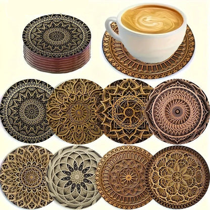 TABLEVA – Eleganter runder Holzuntersetzer mit Mandala-Design 9