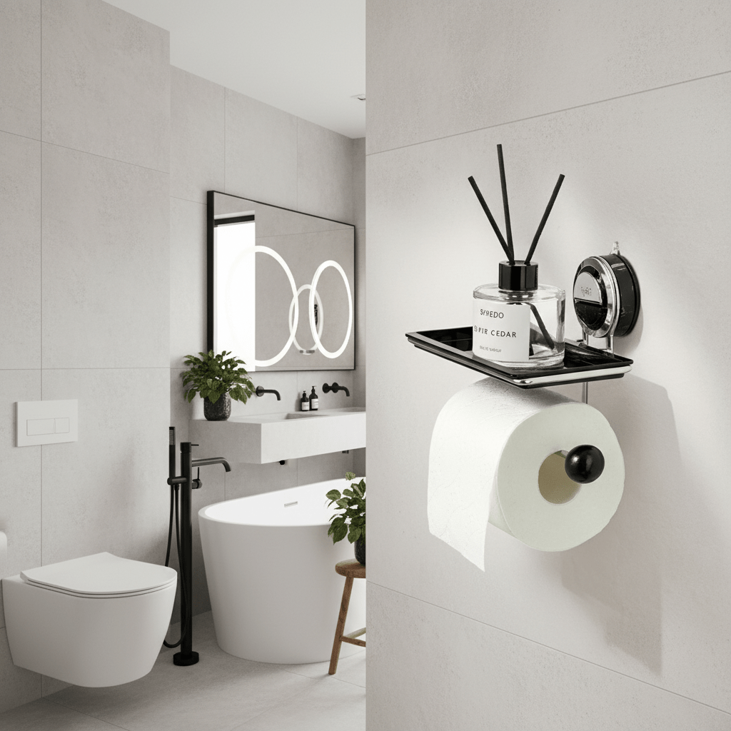 TISSUE TUG – Starker Halt, bohrfreier Halter für große Toilettenpapierrollen 0