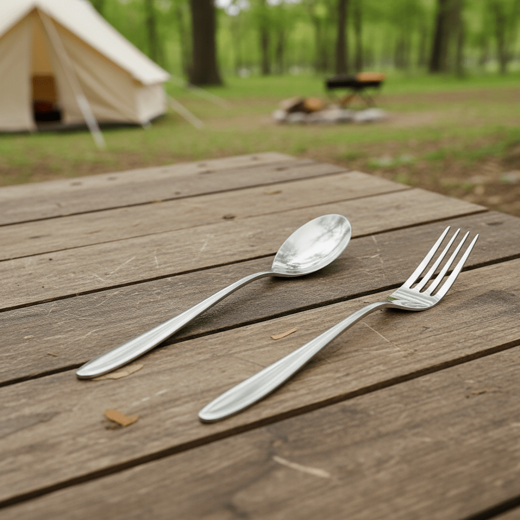 TITANCUTLERY – Ultraleichtes Campingbesteck-Set aus Titan (Löffel & Gabel) 1