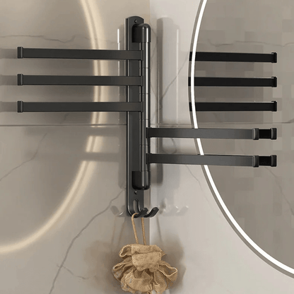 TOWELFLEX – Moderner, mattschwarzer Handtuchhalter mit 5 drehbaren Armen für platzsparende Aufbewahrung 3