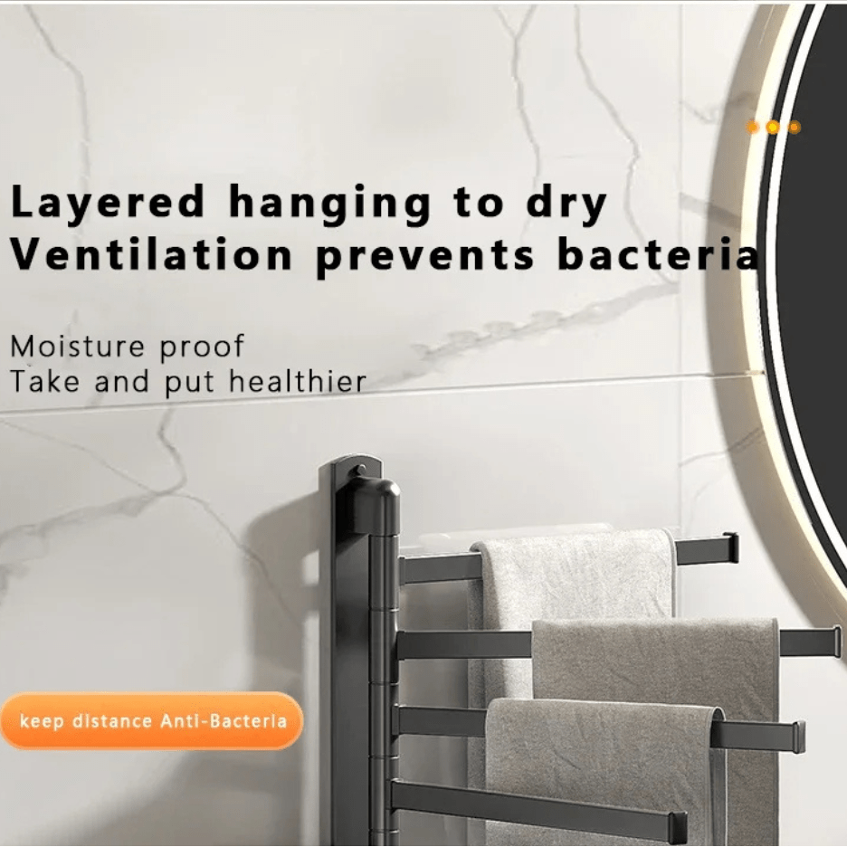 TOWELFLEX – Moderner, mattschwarzer Handtuchhalter mit 5 drehbaren Armen für platzsparende Aufbewahrung 6