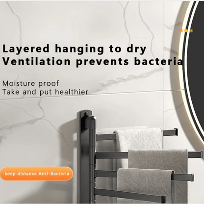 TOWELFLEX – Moderner, mattschwarzer Handtuchhalter mit 5 drehbaren Armen für platzsparende Aufbewahrung 6