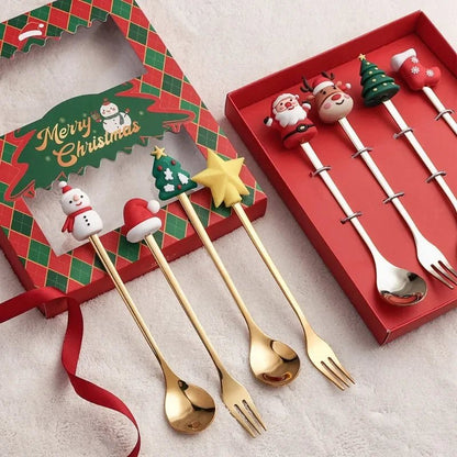 TREESPOON – Niedliches Edelstahl-Weihnachtsbaum-Kaffee- und Dessertlöffel-Set 4