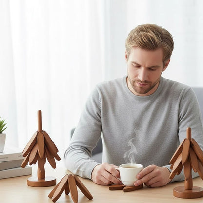 TREESTAND – 4-teiliges Set Untersetzer und Tischsets aus Bambusholz, hitzebeständig 4