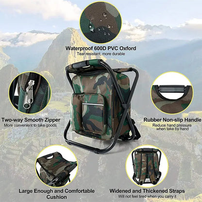 CAMOCHAIR PACK - 3-in-1 camouflage rucksack with folding chair & cooler compartment