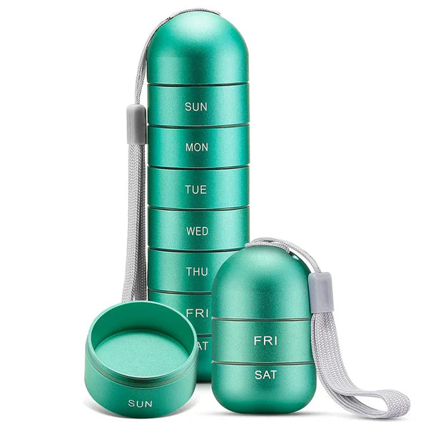 Tragbarer 7-Tage Pillen-Organizer aus Aluminium mit Wasserdichter Silikondichtung 1