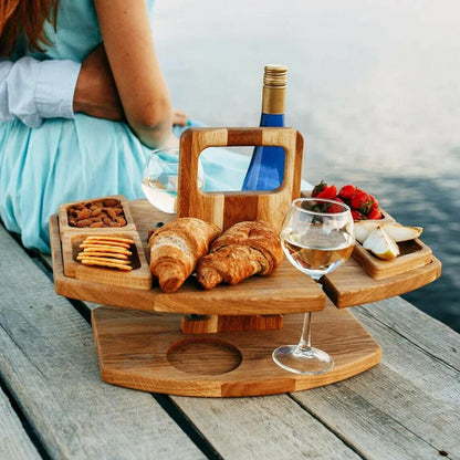 Draagbare houten picknicktafel – Opvouwbare houten tafel met glazenhouders & snackvakken voor tuin, strand & buitengebruik