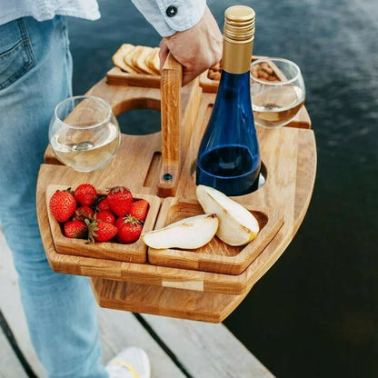 Draagbare houten picknicktafel – Opvouwbare houten tafel met glazenhouders & snackvakken voor tuin, strand & buitengebruik