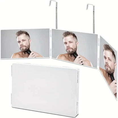 Triufold Rasierspiegel mit verstellbaren Haken-portierbaren und faltbaren Make-up-Spiegel in Weiß, perfekt für die Haarpflege 2
