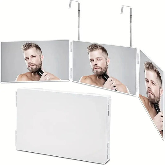 Triufold Rasierspiegel mit verstellbaren Haken-portierbaren und faltbaren Make-up-Spiegel in Weiß, perfekt für die Haarpflege 2