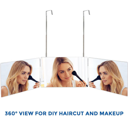 Triufold Rasierspiegel mit verstellbaren Haken-portierbaren und faltbaren Make-up-Spiegel in Weiß, perfekt für die Haarpflege 3