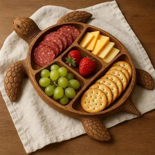 Turtlétier - Handgefertigte Holzplatte In Schildkrötenform Für Snacks 0