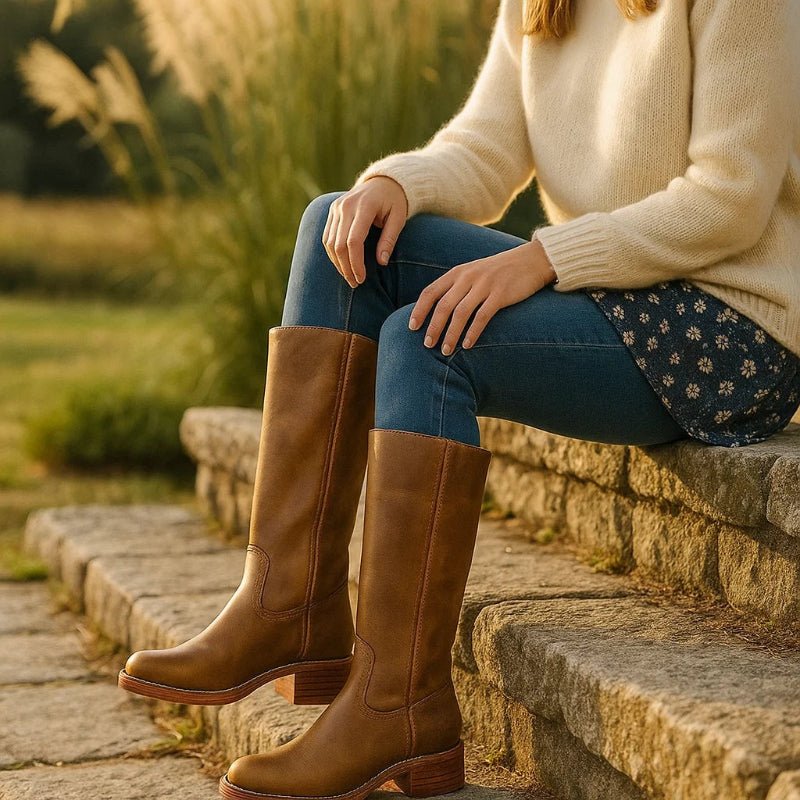 URBANOIR – Zeitlose Damenstiefel aus schwarzem Leder mit klassischem Blockabsatz 1