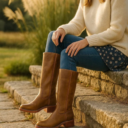 URBANOIR – Zeitlose Damenstiefel aus schwarzem Leder mit klassischem Blockabsatz 1