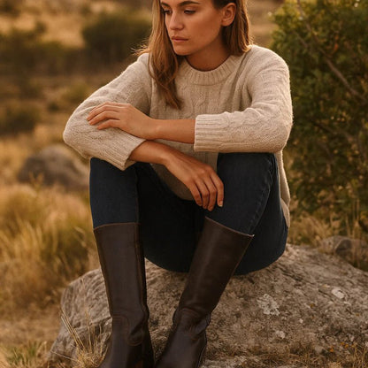 URBANOIR – Zeitlose Damenstiefel aus schwarzem Leder mit klassischem Blockabsatz 3