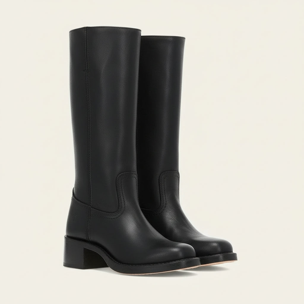 URBANOIR – Zeitlose Damenstiefel aus schwarzem Leder mit klassischem Blockabsatz 9