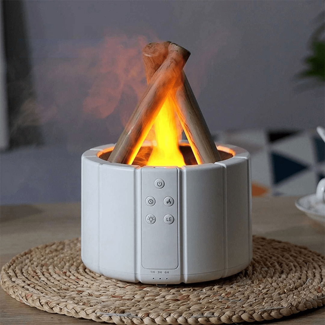 AuroMist Ultrasonic Flame Humidifier | Cozy Humidifier with Campfire Light and Aromatherapy Function