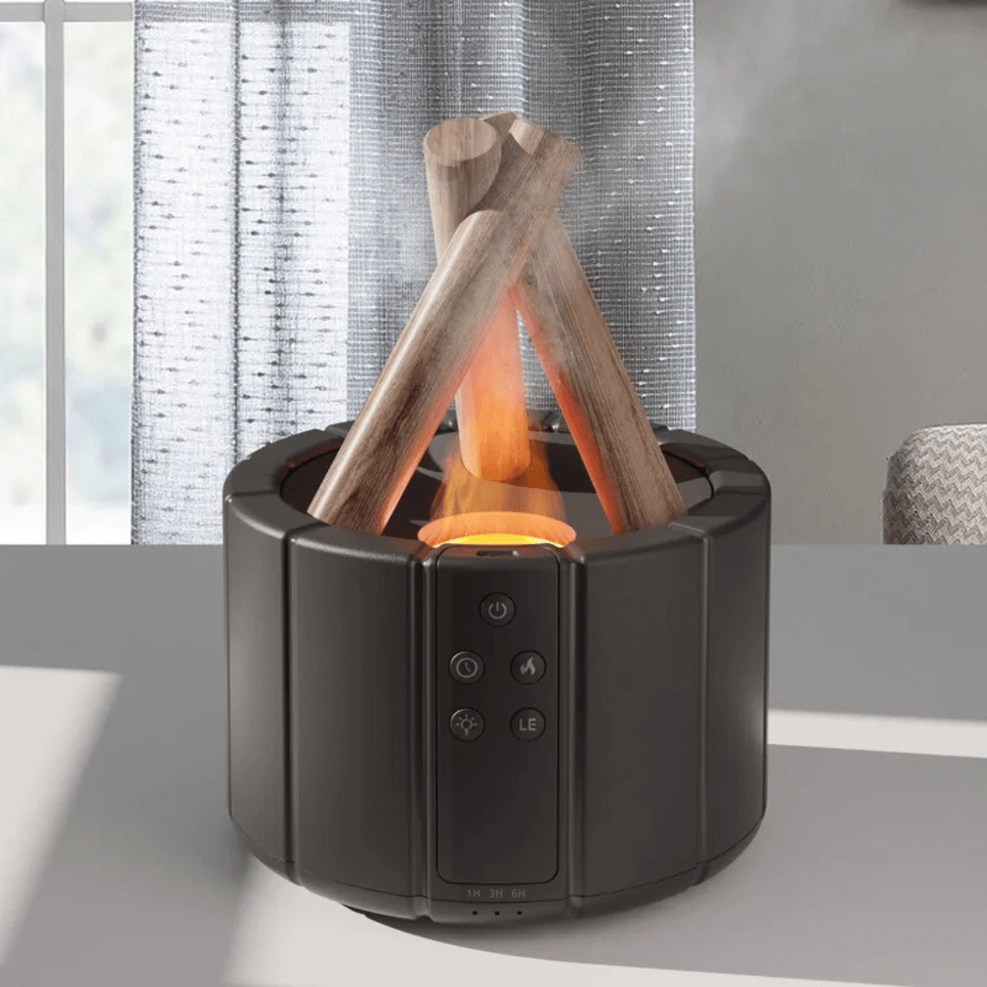 AuroMist Ultrasonic Flame Humidifier | Cozy Humidifier with Campfire Light and Aromatherapy Function