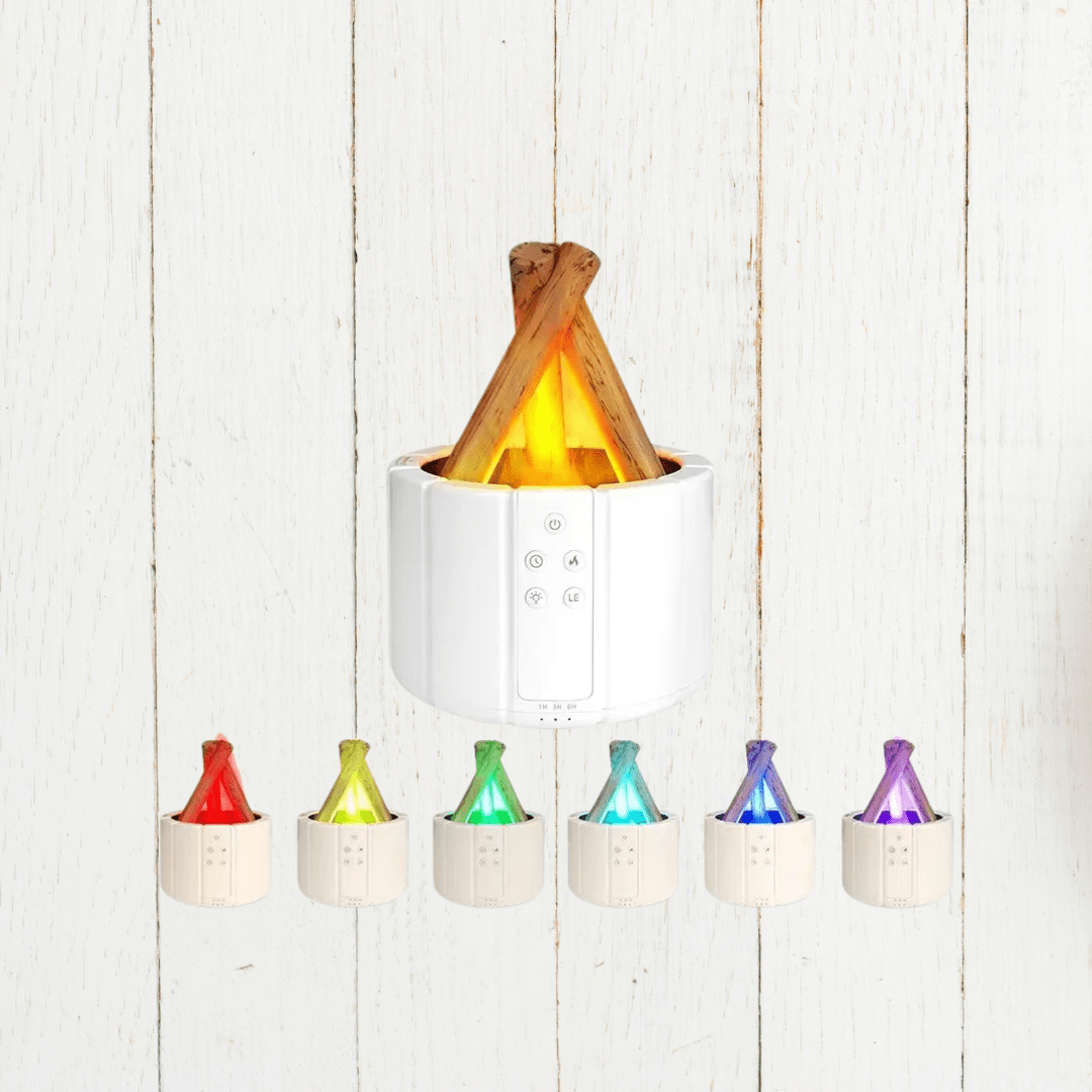 AuroMist Ultrasonic Flame Humidifier | Cozy Humidifier with Campfire Light and Aromatherapy Function