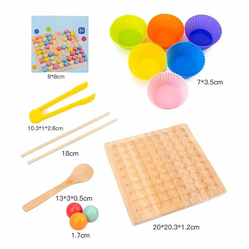 Colormatch - Montessori wooden bead sorting game to promote colours & counting