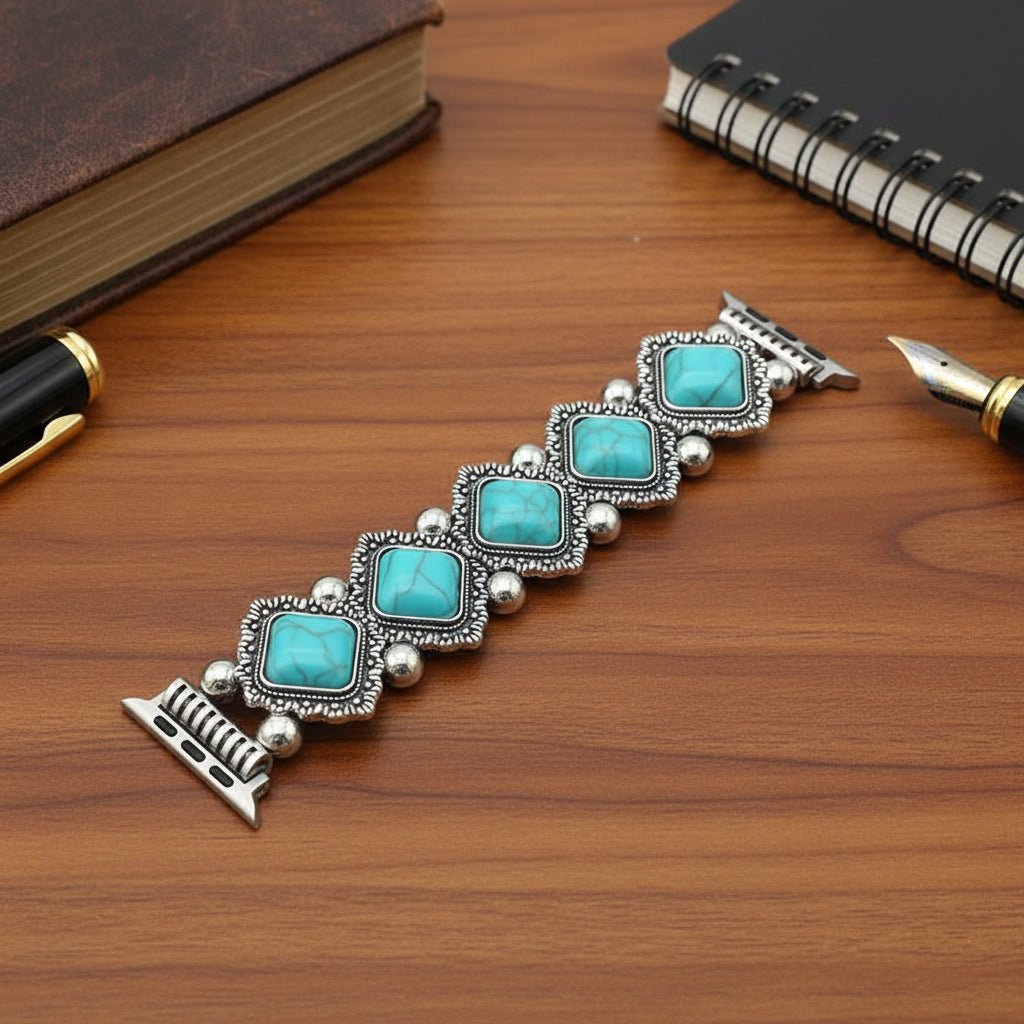 Azurelle – Bracelet bohème chic pour montres connectées avec détail turquoise élégant