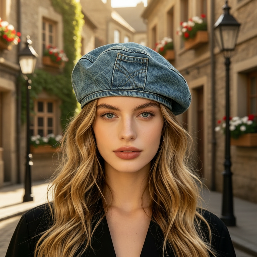 Vintage Denim Baskenmütze – Zeitloser Retro-Charme Für Damen, Leicht & Atmungsaktiv 0