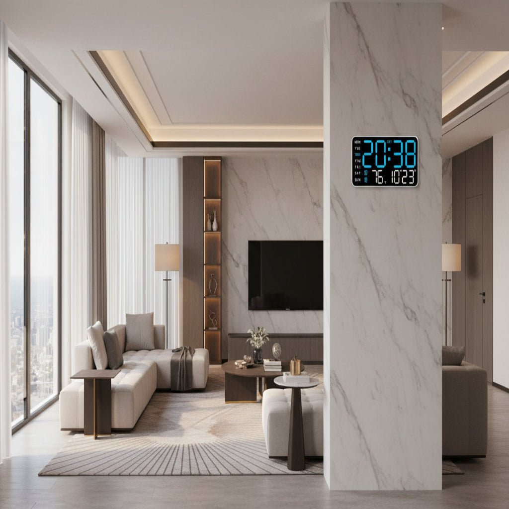 WALLSYNC PRO – Digitale Wanduhr mit Fernbedienung, zwei Alarmen und Temperaturanzeige 1