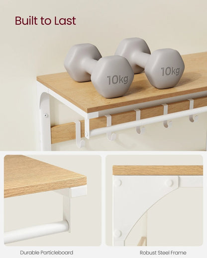 WALLVERA – 3-in-1 Wandgarderobe mit Ablage, Haken und Kleiderstange 5