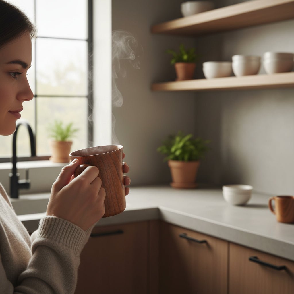 WOODBREW – Einzigartiger Kaffee- und Bierbecher aus Naturholz für warme und kalte Getränke 1