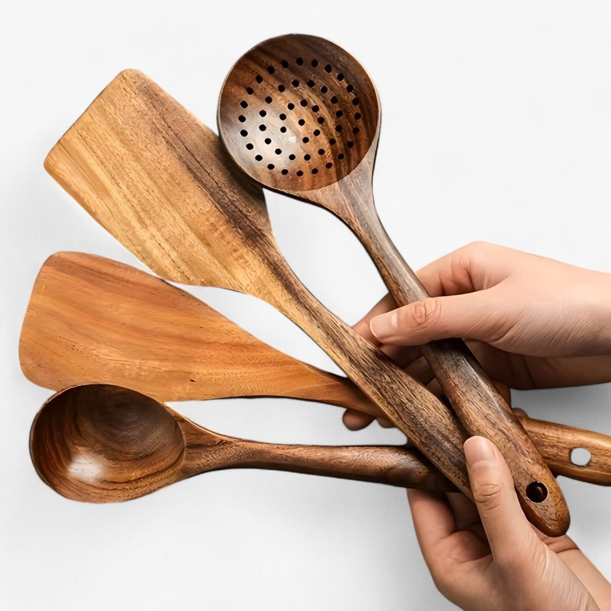 UTENSILIOS WOODCHEF – Set de utensilios de cocina de madera de 11 piezas para cocinar seguro y sin rayaduras