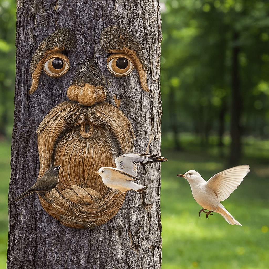 WOODGRIN – Spieltes Vogelhäuschen in Baumgesichtform, wetterfeste Gartendekoration for Bird Lovers 3