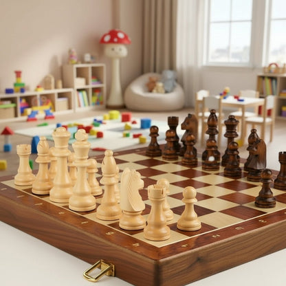 WOODORIS – Klassisches Schachset aus Holz mit handgefertigtem Klappbrett 0