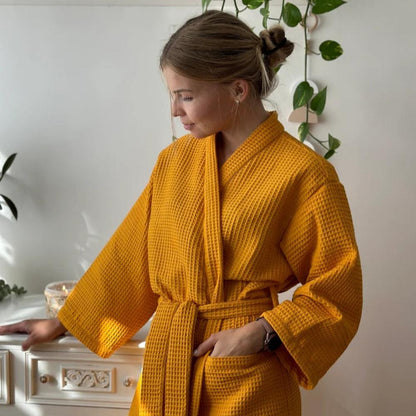 CottonLuxe – Waffle V-Neck Bathrobe made of 100% Cotton