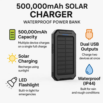 SOLARVAULT - Waterproof Solar Power Bank with 500000mAh & Dual-USB