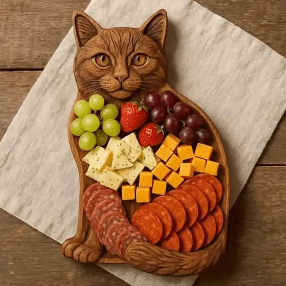 WhiskerBoard - Katzenförmige Wurstplatte aus Premium-Holz, Handgefertigt, Lebensmittelecht 0