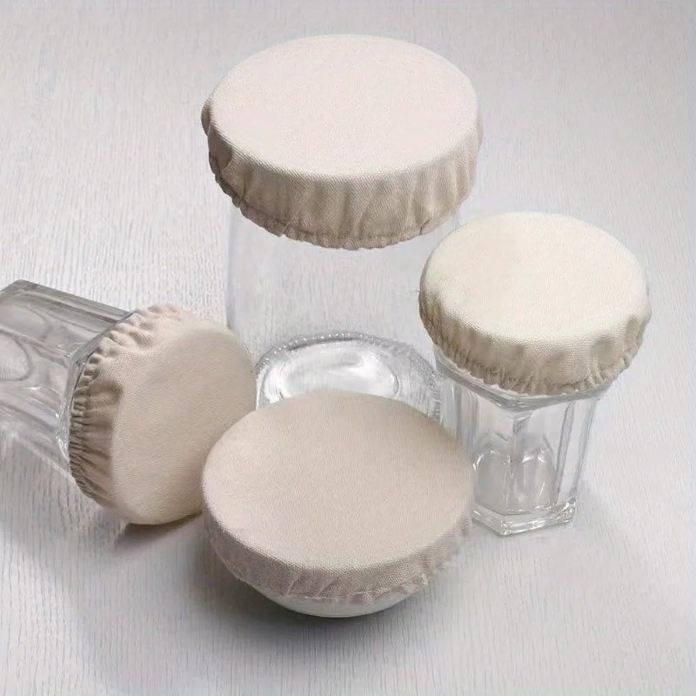 Wiederverwendbare Stoff-Glasabdeckungen für Sauerteig - 4 Stück aus Baumwollleinen, Optimale Belüftung 1