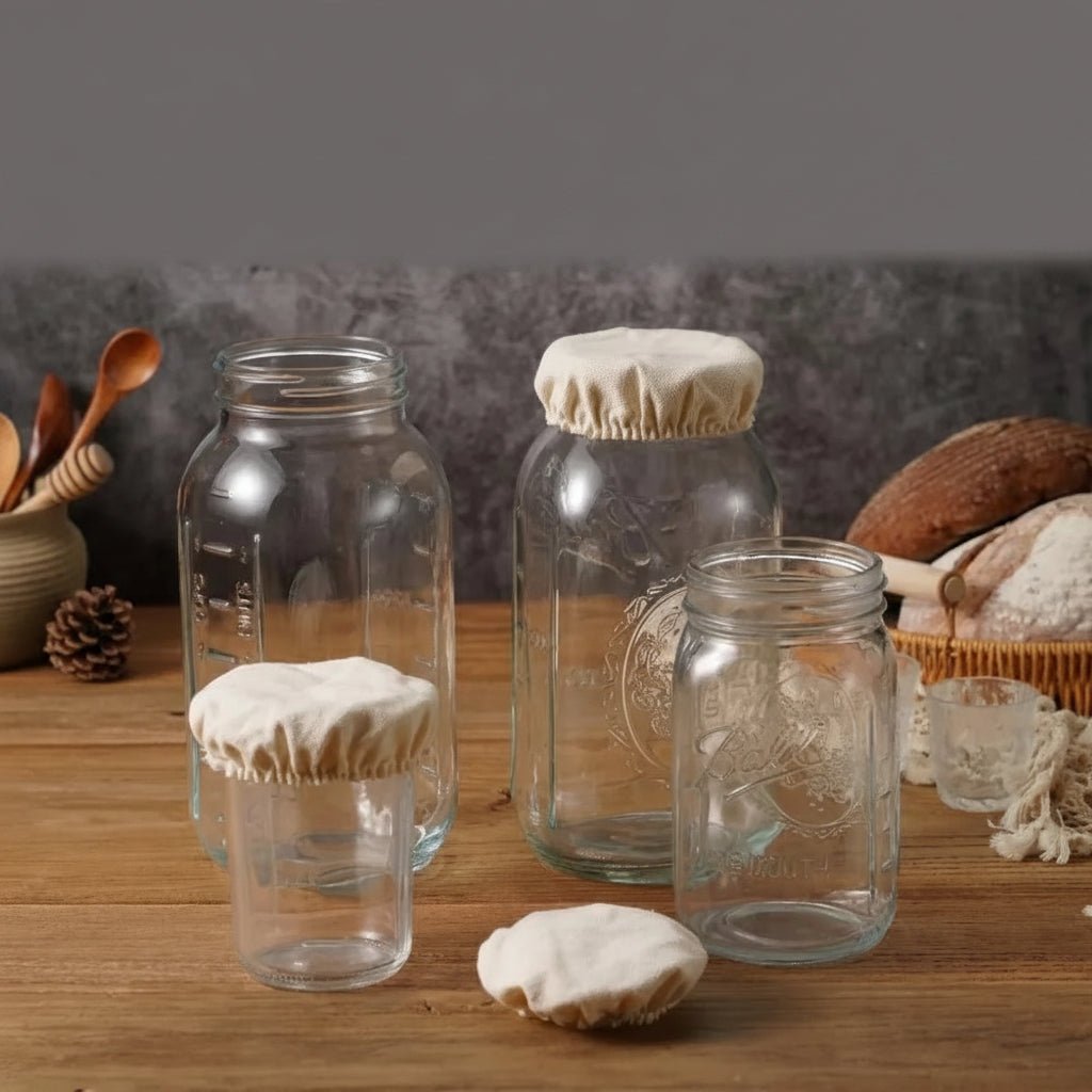Wiederverwendbare Stoff-Glasabdeckungen für Sauerteig - 4 Stück aus Baumwollleinen, Optimale Belüftung 3