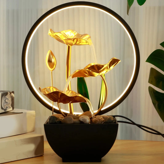 ZenFlow - USB Tischbrunnen Klein Mit LED Lichtern & Natursteinen Für Entspannung 0