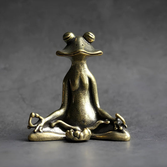 Zenora Messing-Meditationsfrosch-Räucherstäbchenhalter | Handgefertigtes Dekorationsstück aus massivem Messing für achtsames Leben und Entspannung