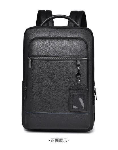 Elegant leather rucksack for men/women with USB port for laptop and everyday use, 15.6 inch, black