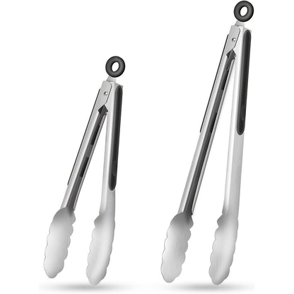 HAUSGOLD - Hoogwaardige grill- en keukentang van roestvrij staal met siliconen handgreep 22,86 cm & 30,48 cm