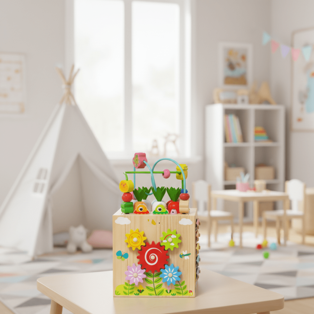 8-in-1 Montessori toy - multifunctional activity cube for the motor and cognitive development of babies