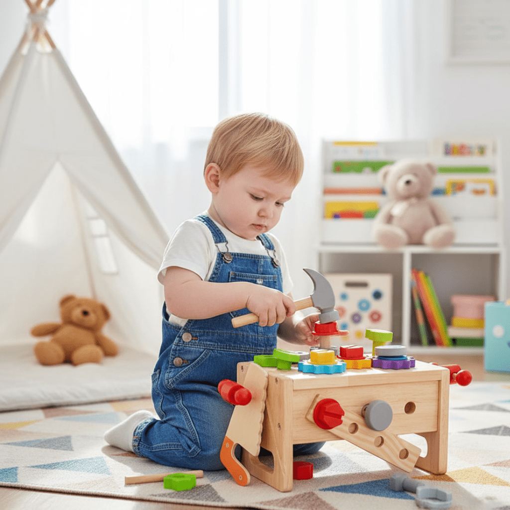 WoodCraft Kids Toolbox - Costruzioni creative e scoperte per bambini a partire dai 6 mesi di età