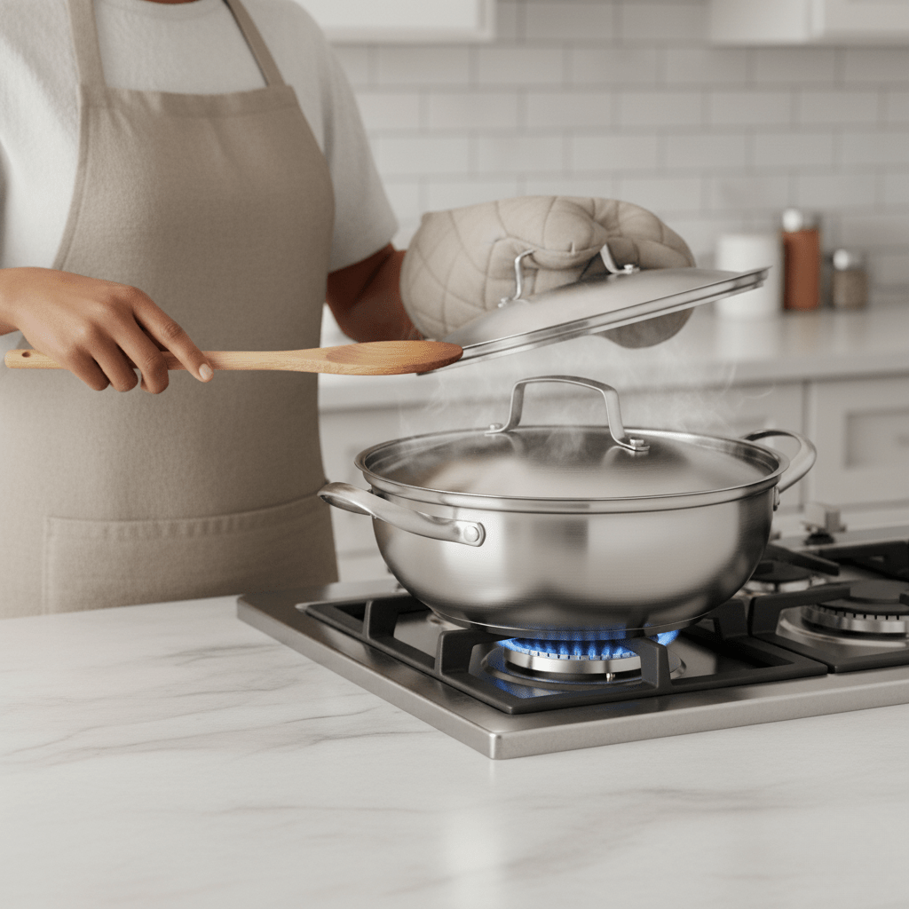 SmartBoil – Casserole universelle en acier inoxydable avec couvercle pour tous types de cuisinières