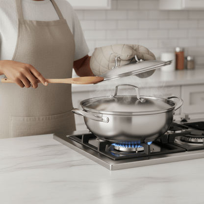 SmartBoil – Casserole universelle en acier inoxydable avec couvercle pour tous types de cuisinières