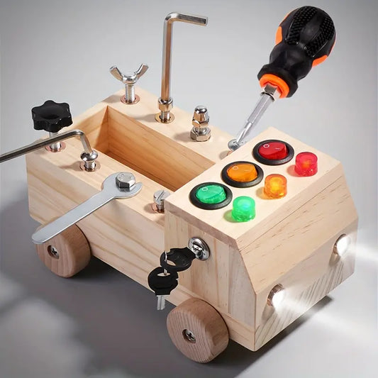 Montessori beschäftigtes Board - Leder und Spiel mit LEDs-1