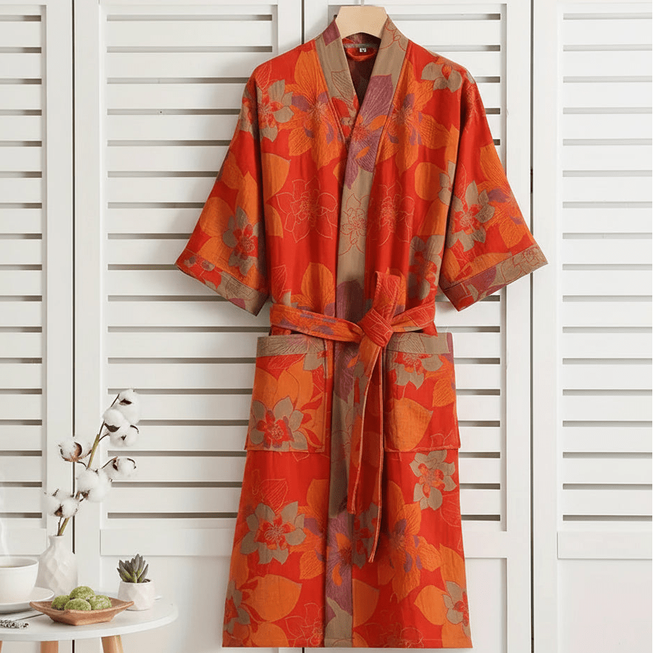 LEAFKIMONO – Accappatoio kimono reversibile in cotone per un comfort naturale